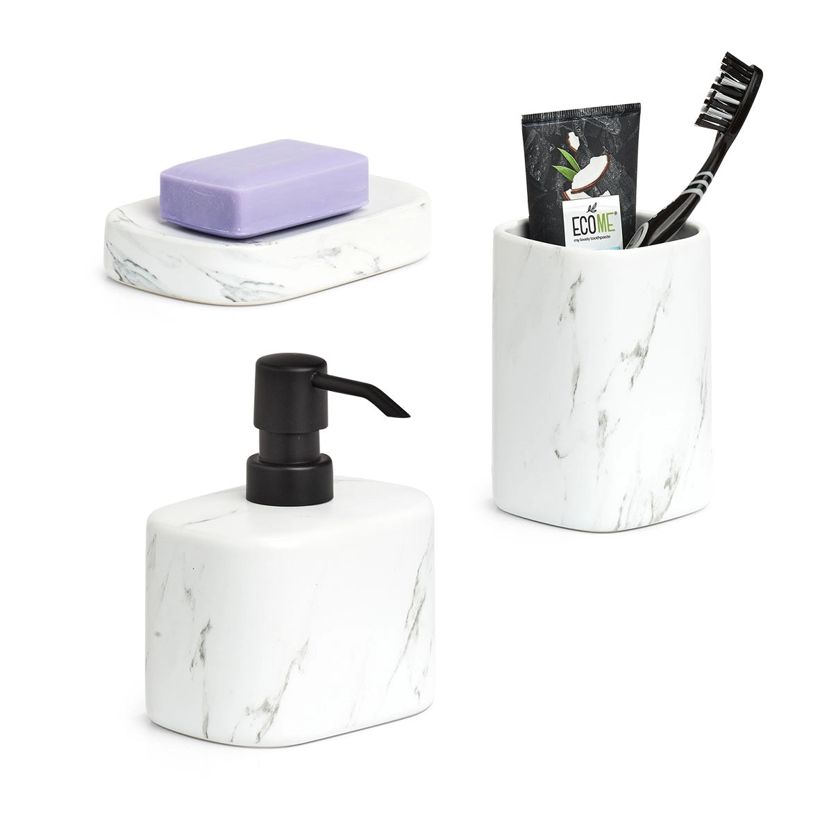Zeeppompje/dispenser - keramiek - wit marmer look luxe - Zeller Present