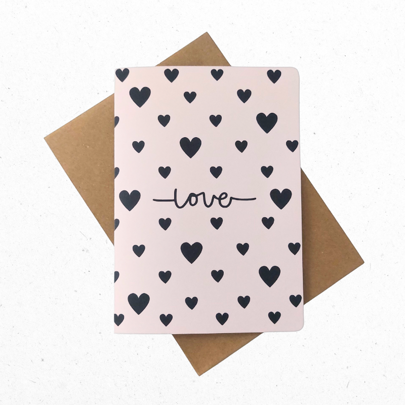 A6 Wenskaart Hartjesregen van Liefde - The Card Studio