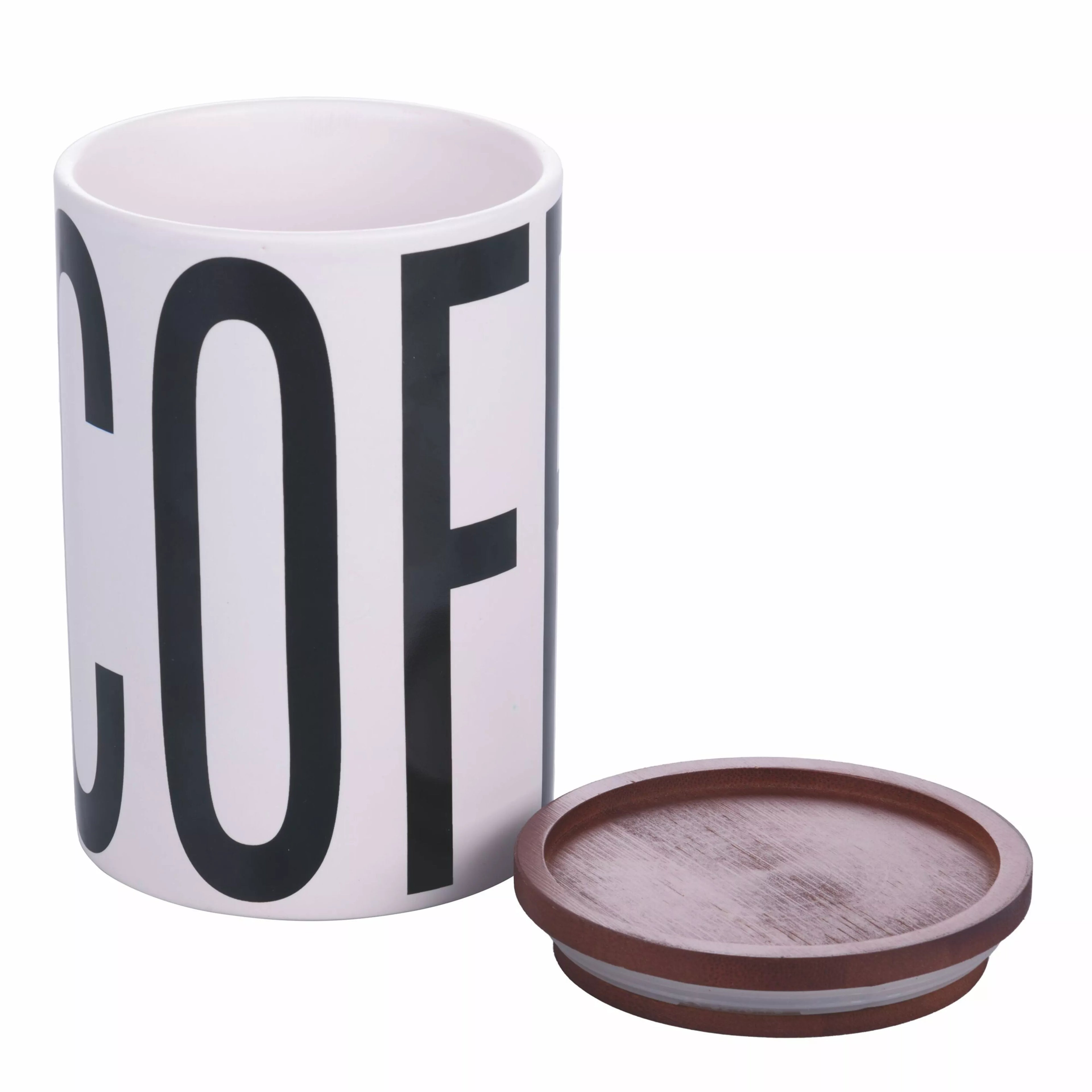 COFFE Bewaarpot – 750ml | Mat Wit Keramiek met Bamboe Deksel