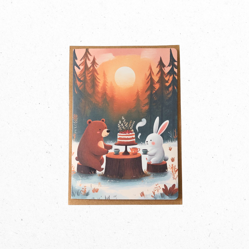 A6 Wenskaart Winter Theefeestje In Het Bos - The Card Studio