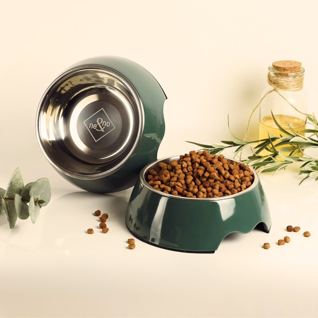 Donkergroen RVS hond of katten voerbak | Set van 2stuks - ne&no