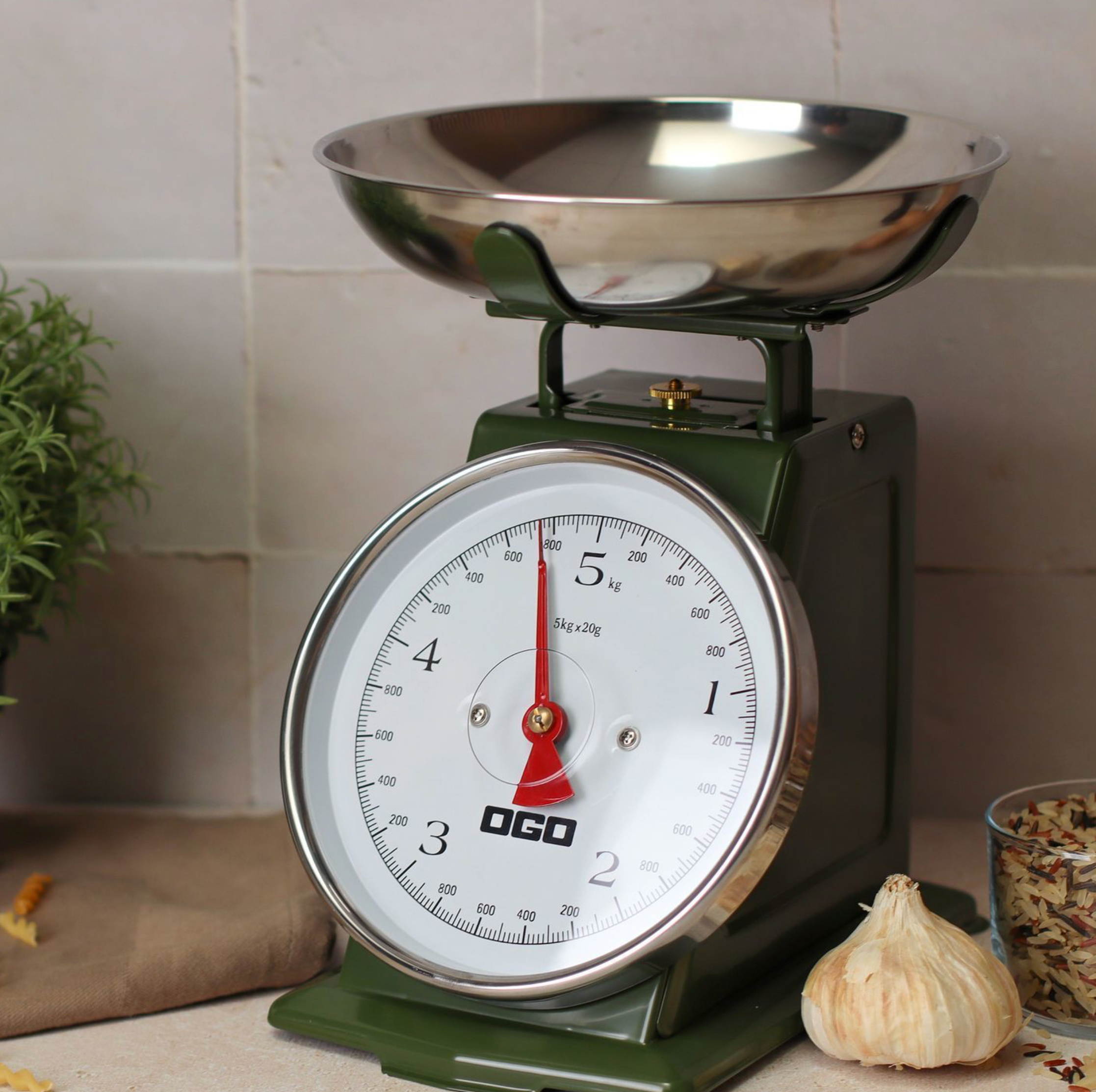 Groene retro mechanische keukenweegschaal van 5 kg/20 g - OGO Living