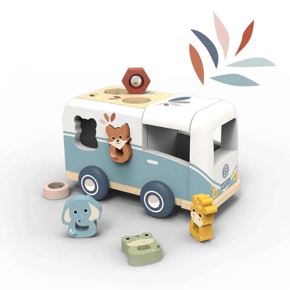 Houten Speelgoedbusje met Dieren Insteekvormen – Speedy Monkey 12m+
