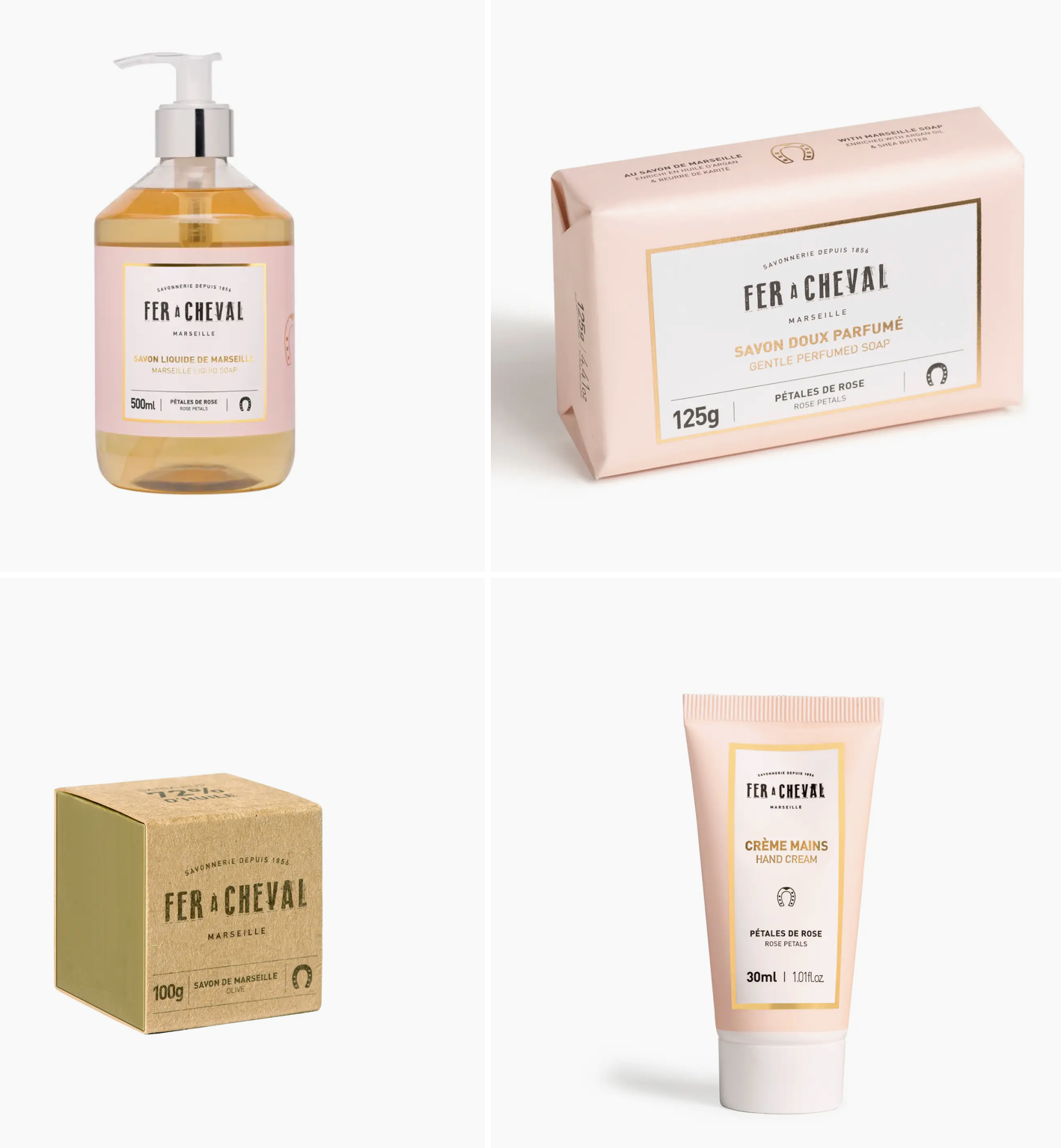Gift Box Pétales de Rose - Zachte zeep , Handcrème, Vloeibare zeep en Pure Olive Marseille Soap