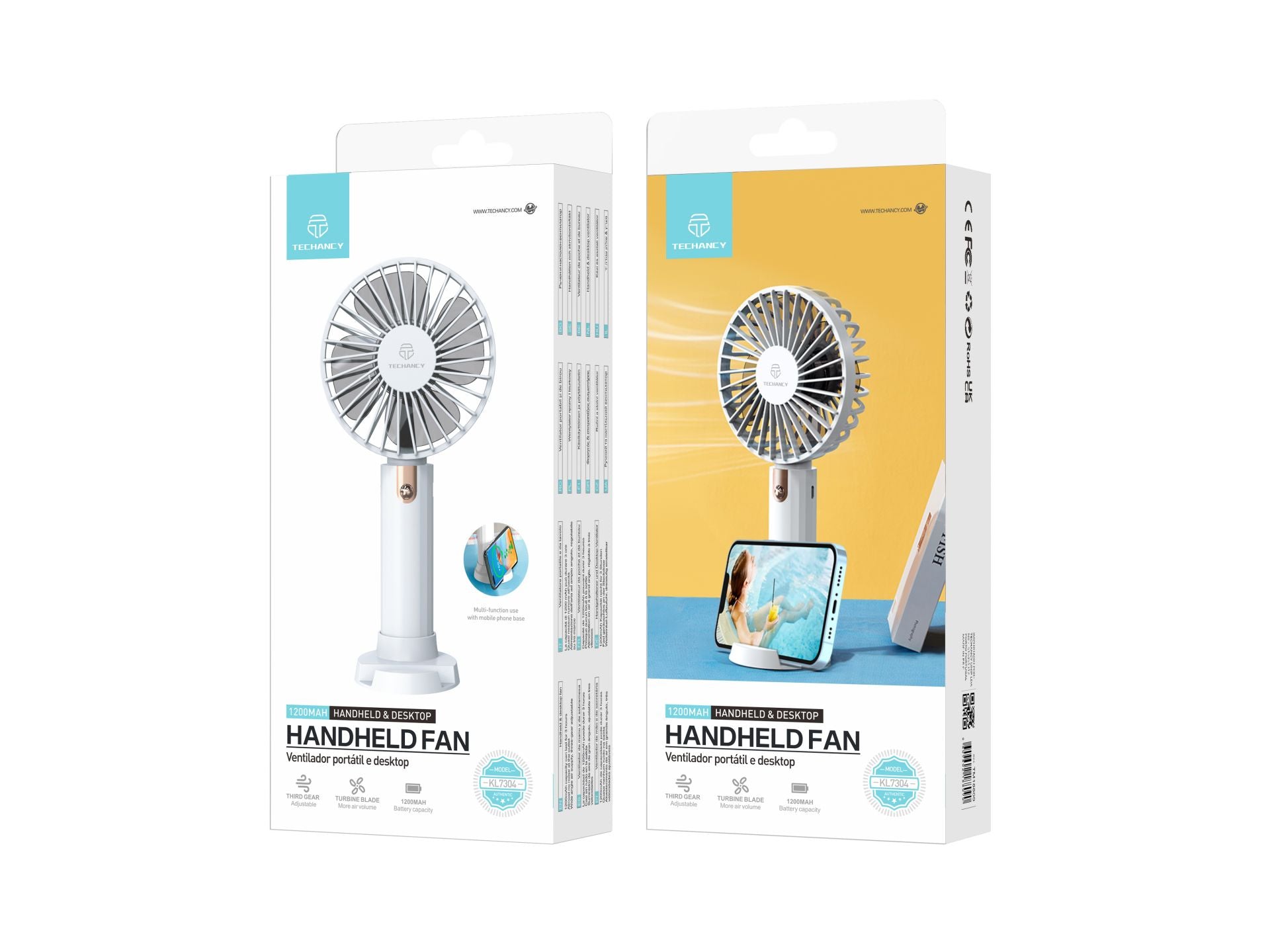 Oplaadbare USB Handventilator – Draagbare Mini Ventilator met Bureaustandaard & Telefoonhouder