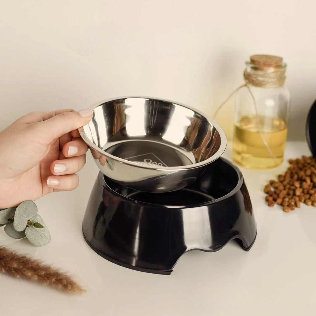 Zwart RVS hond of katten voerbak | Set van 2stuks - ne&no