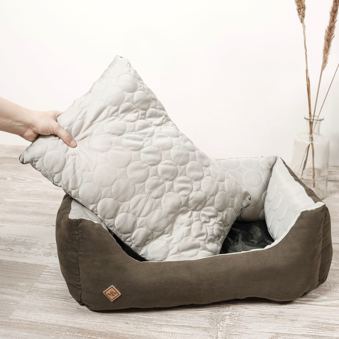 Hondenbed - Kattenbed Medium zilver/mos groen | Ne&No