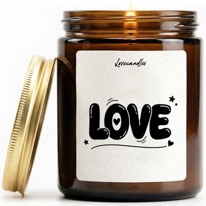 Geurkaars met Tekst “Love” – Vanille | Sojawas | Cadeau