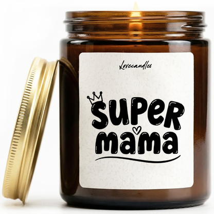 Geurkaars met Tekst "Super Mama” – Vanille | Sojawas | Cadeau