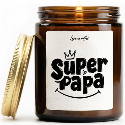 Geurkaars met Tekst "Super Papa” – Vanille | Sojawas | Cadeau