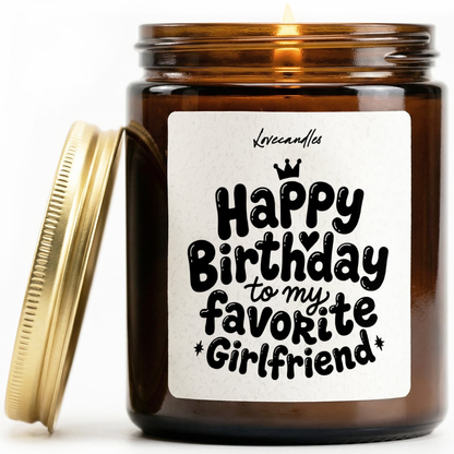 Geurkaars met Tekst “Happy Birthday To My Favorite Girlfriend” – Vanille | Sojawas | Cadeau
