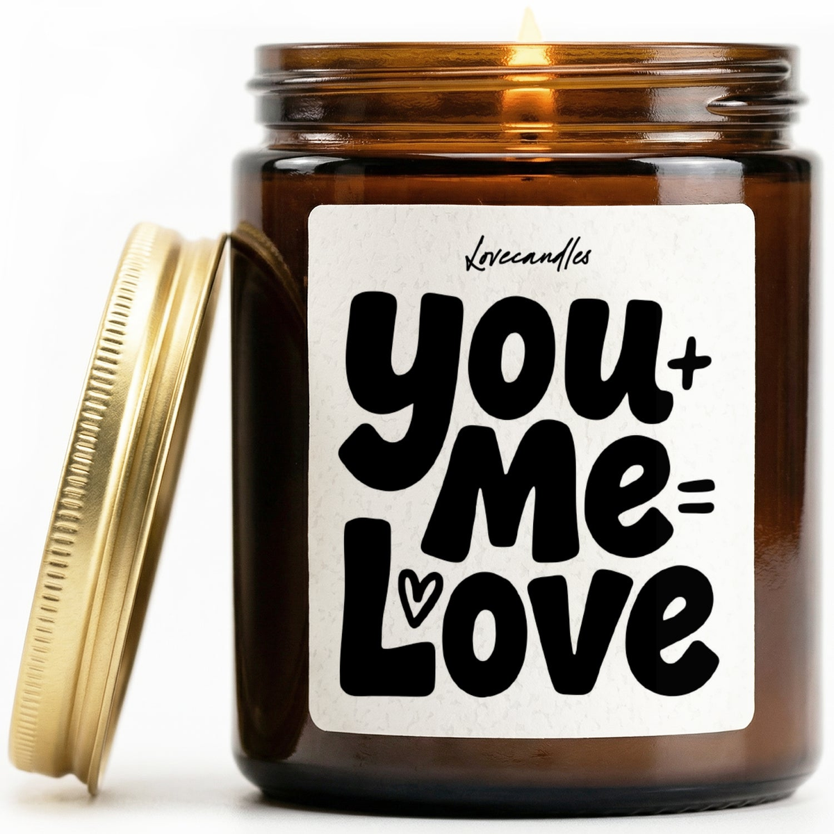 Geurkaars met Tekst “You + Me = Love” – Vanille | Sojawas | Cadeau