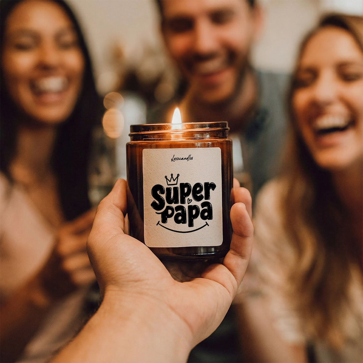 Geurkaars met Tekst "Super Papa” – Vanille | Sojawas | Cadeau