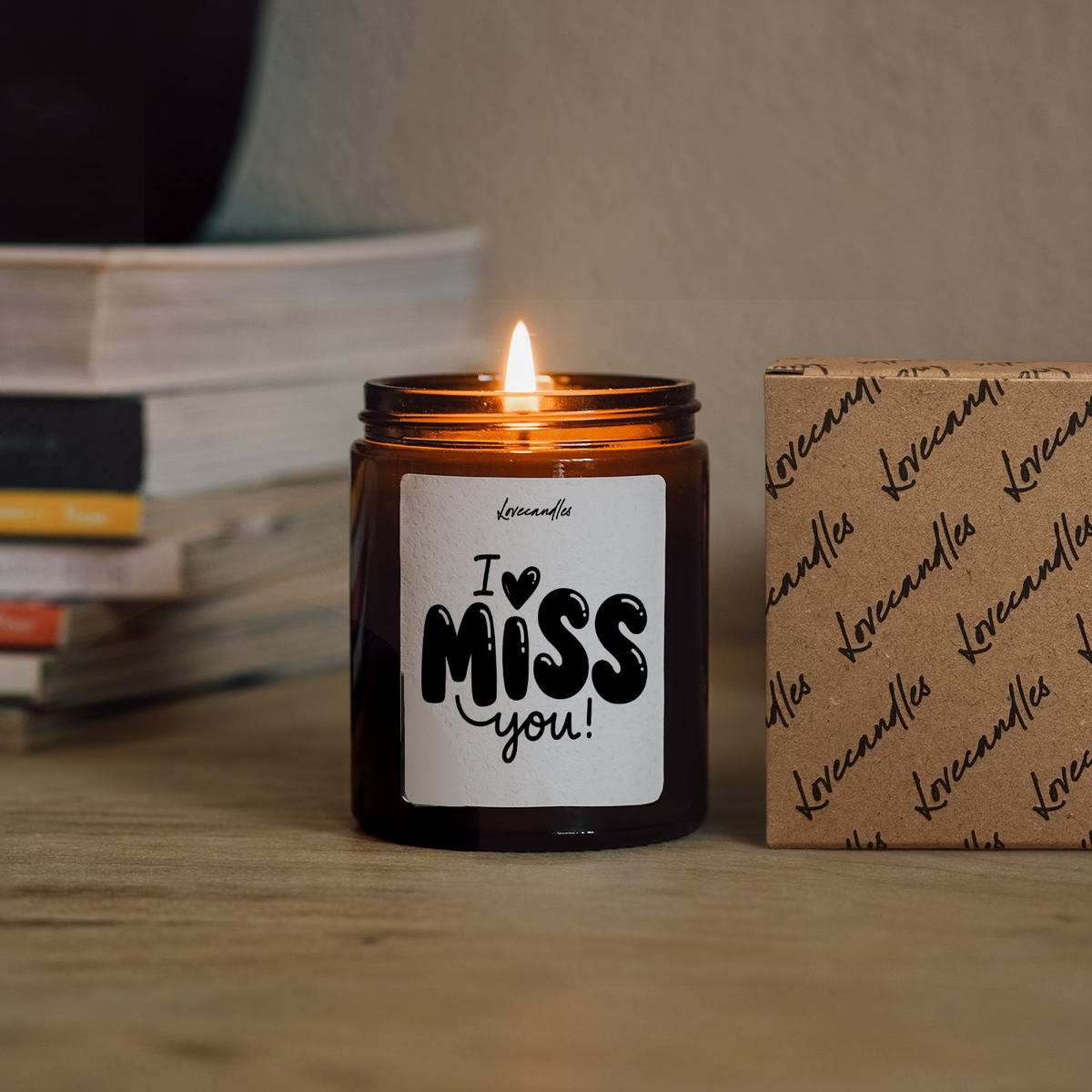 Geurkaars met Tekst “I Miss You” – Vanille | Sojawas | Cadeau