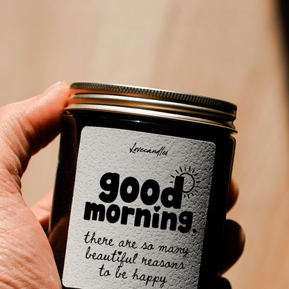 Geurkaars met Tekst “Good Morning” – Vanille | Sojawas | Cadeau