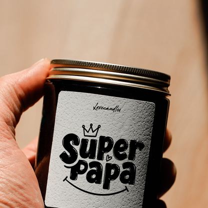 Geurkaars met Tekst "Super Papa” – Vanille | Sojawas | Cadeau