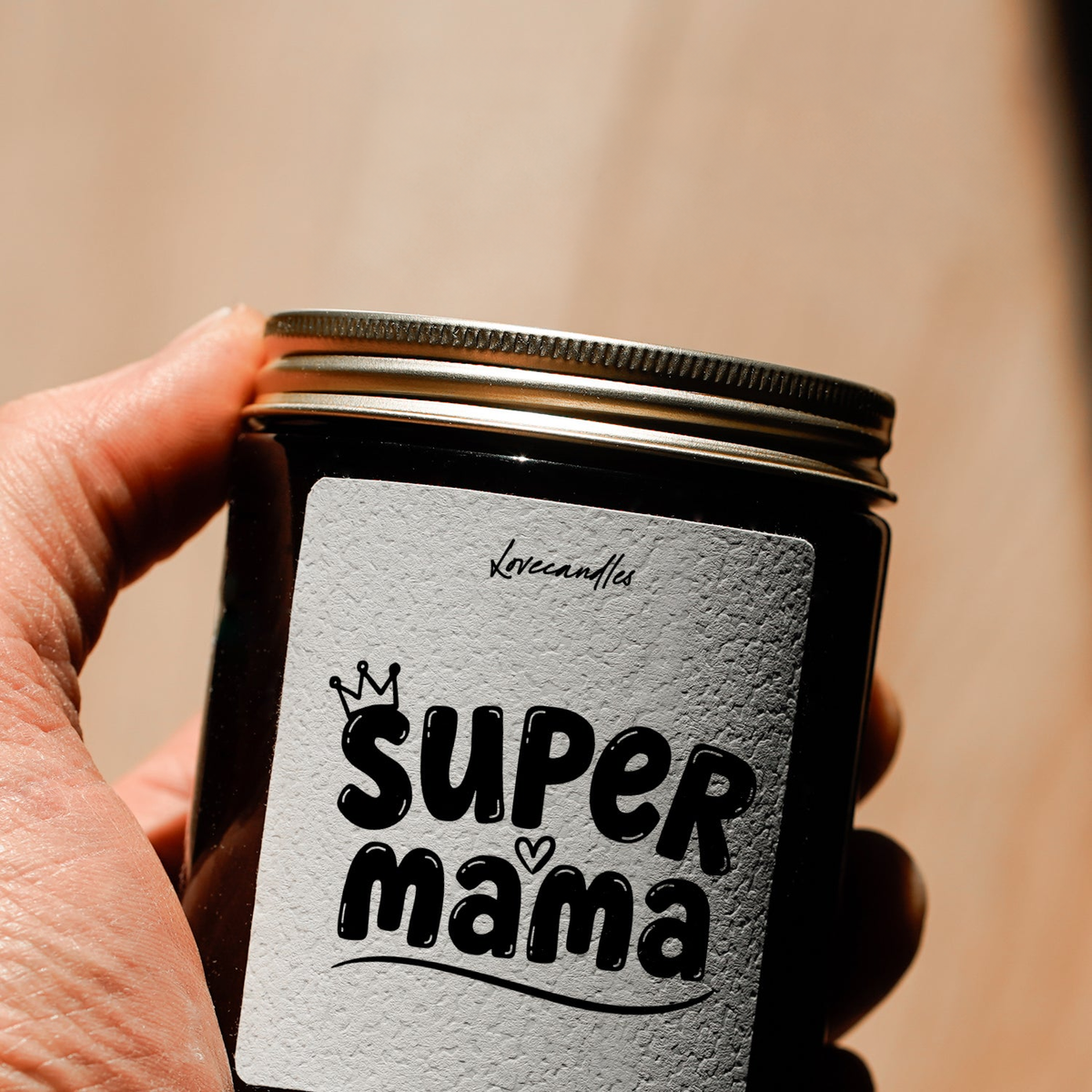Geurkaars met Tekst "Super Mama” – Vanille | Sojawas | Cadeau