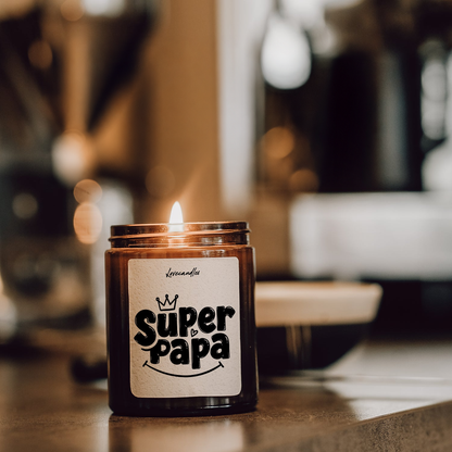 Geurkaars met Tekst "Super Papa” – Vanille | Sojawas | Cadeau
