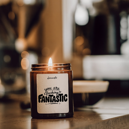 Geurkaars met Tekst "You Are Fucking Fantastic” – Vanille | Sojawas | Cadeau