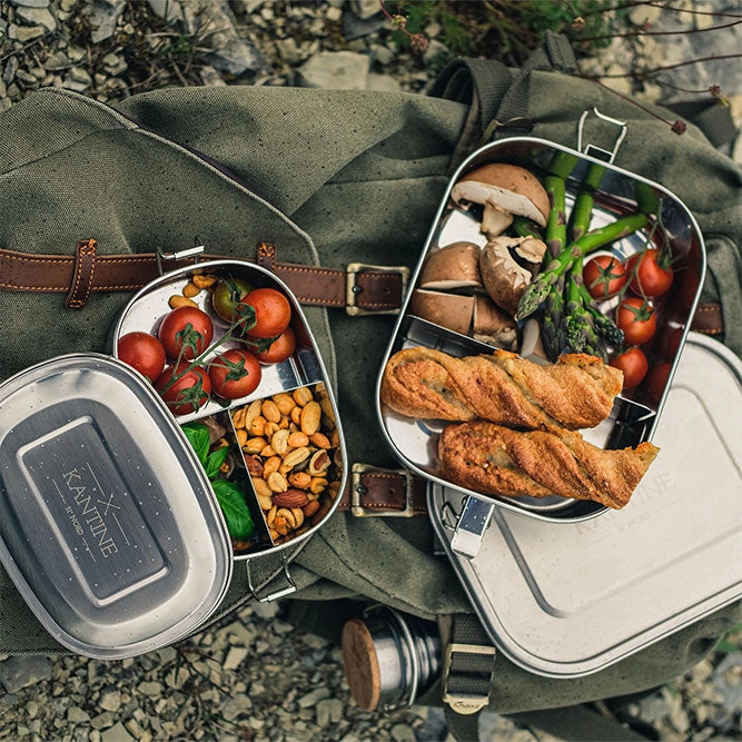 Lekvrije RVS Lunchbox XL 1400 ml – Met Flexibele Verdeelwand en 2 Compartimenten
