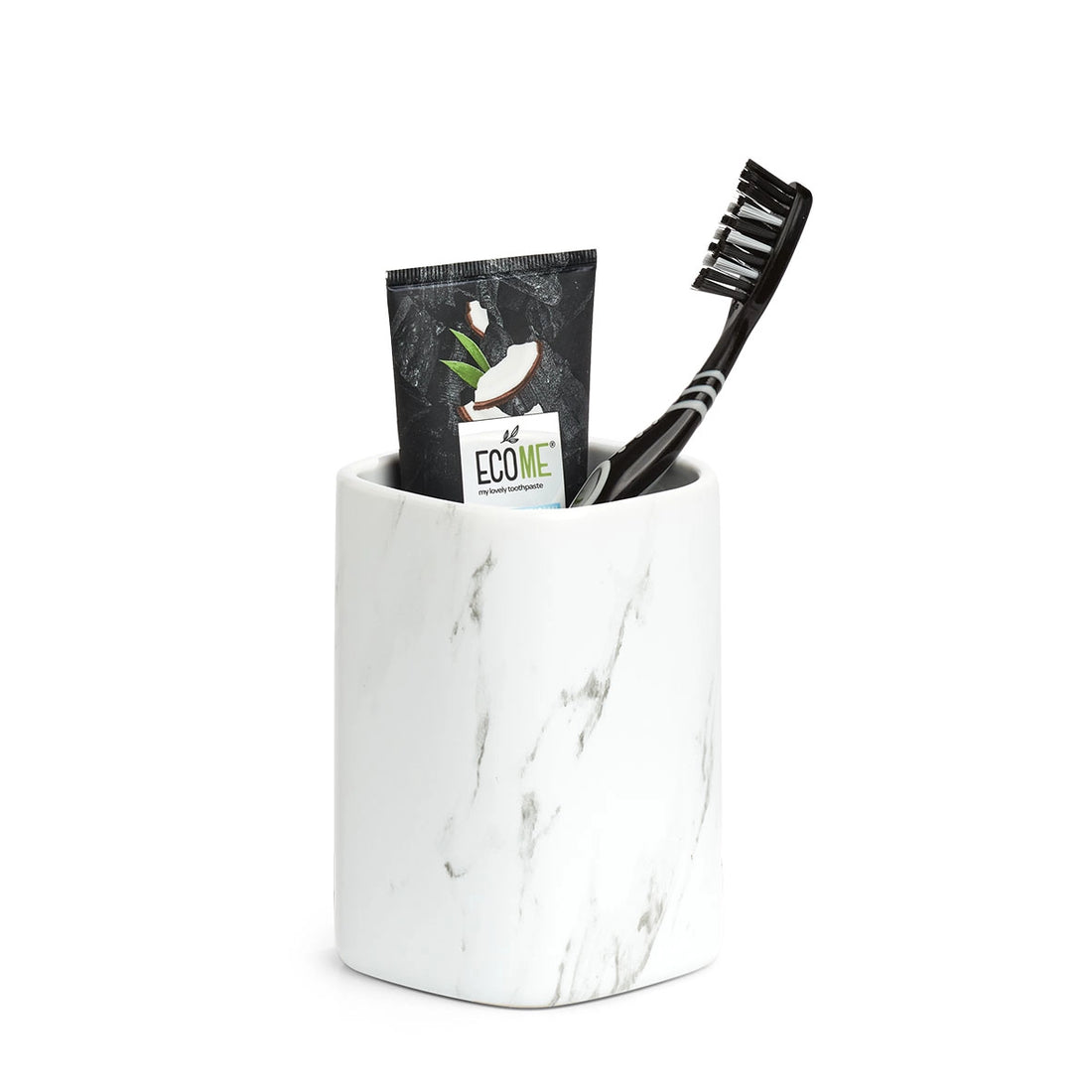 Tandenborstelbeker - keramiek - wit marmer look luxe - Zeller Present