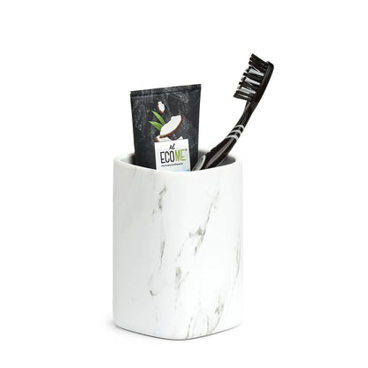 Tandenborstelbeker - keramiek - wit marmer look luxe - Zeller Present