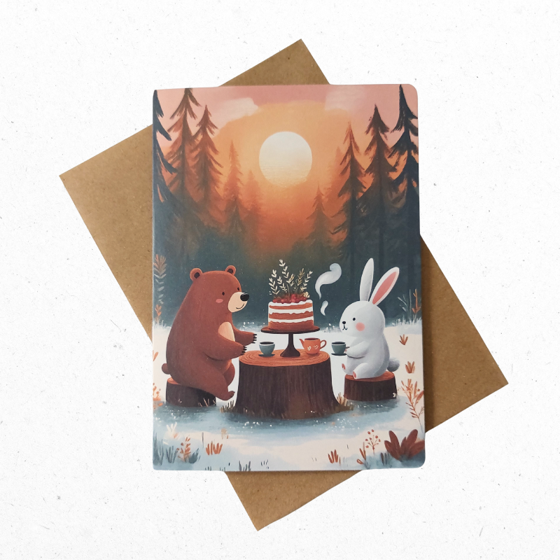 A6 Wenskaart Winter Theefeestje In Het Bos - The Card Studio