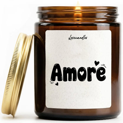 Geurkaars met Tekst “Amore” – Vanille | Sojawas | Cadeau
