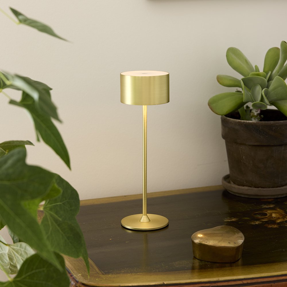 Oplaadbaar draadloze LED Bistro tafellampje geborsteld messing