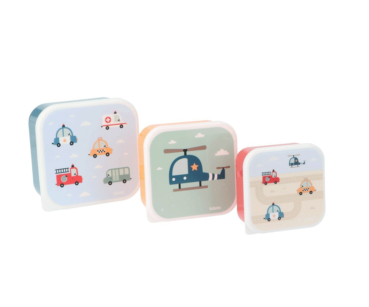 Tutete Lunchbox - Snackdoosjes (set van 3) | Leuke voertuigen