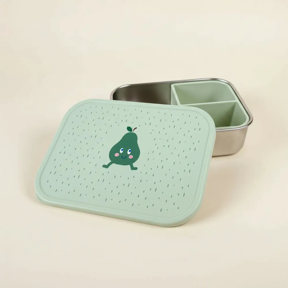 RVS Kinder Lunchbox met Siliconen Verdeelvak – Peertje Fruitprint