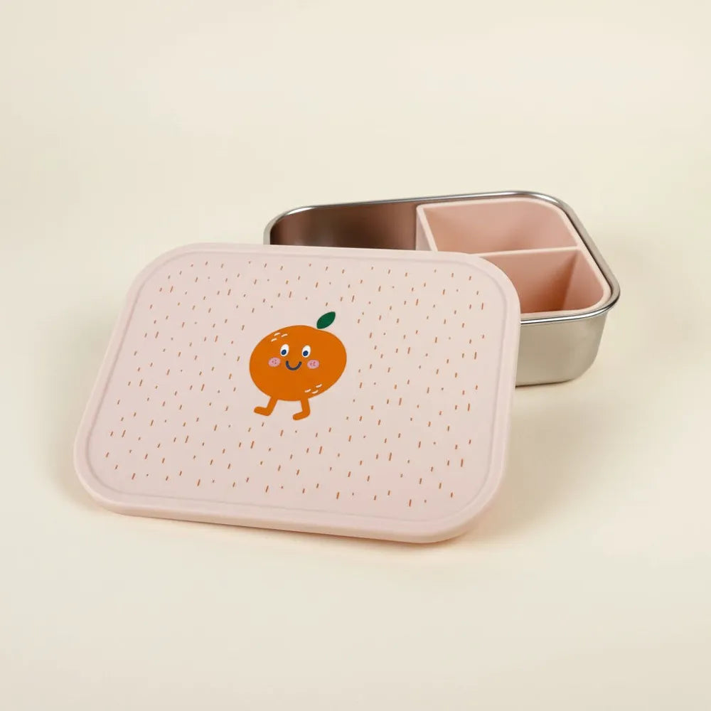 RVS Kinder Lunchbox met Siliconen Verdeelvak – Appelsien Fruitprint