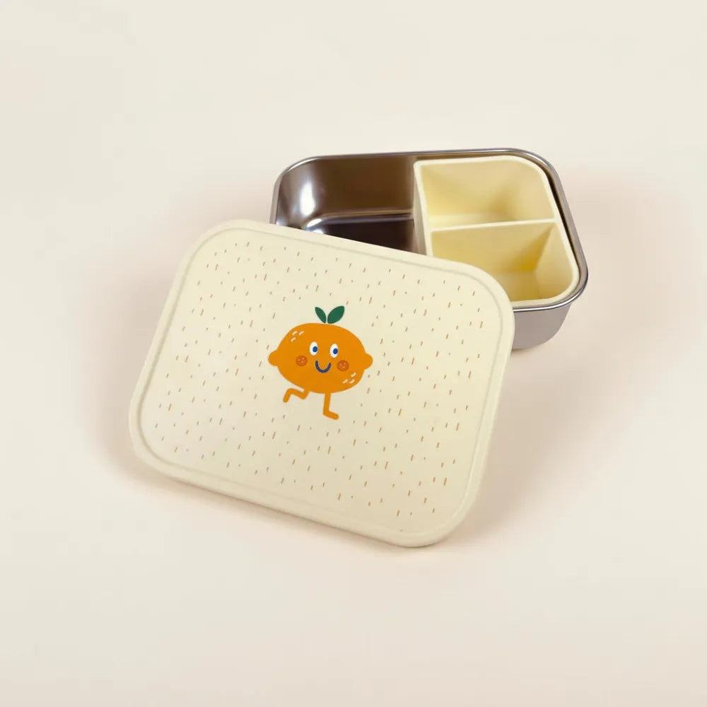 RVS Kinder Lunchbox met Siliconen Verdeelvak – Citroen Fruitprint