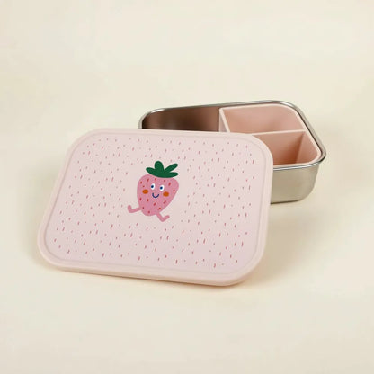RVS Kinder Lunchbox met Siliconen Verdeelvak – Aardbei Fruitprint