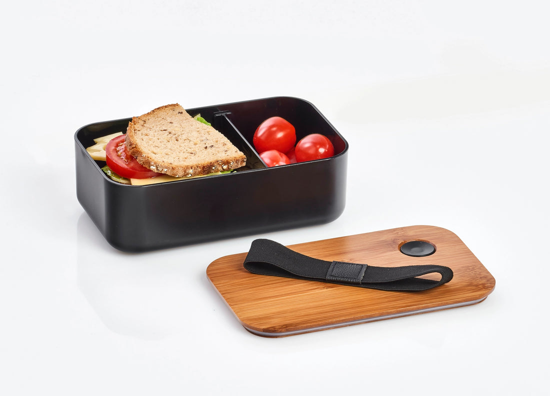 Zeller Lunchbox/Brooddoos kunststof zwart met bamboedeksel