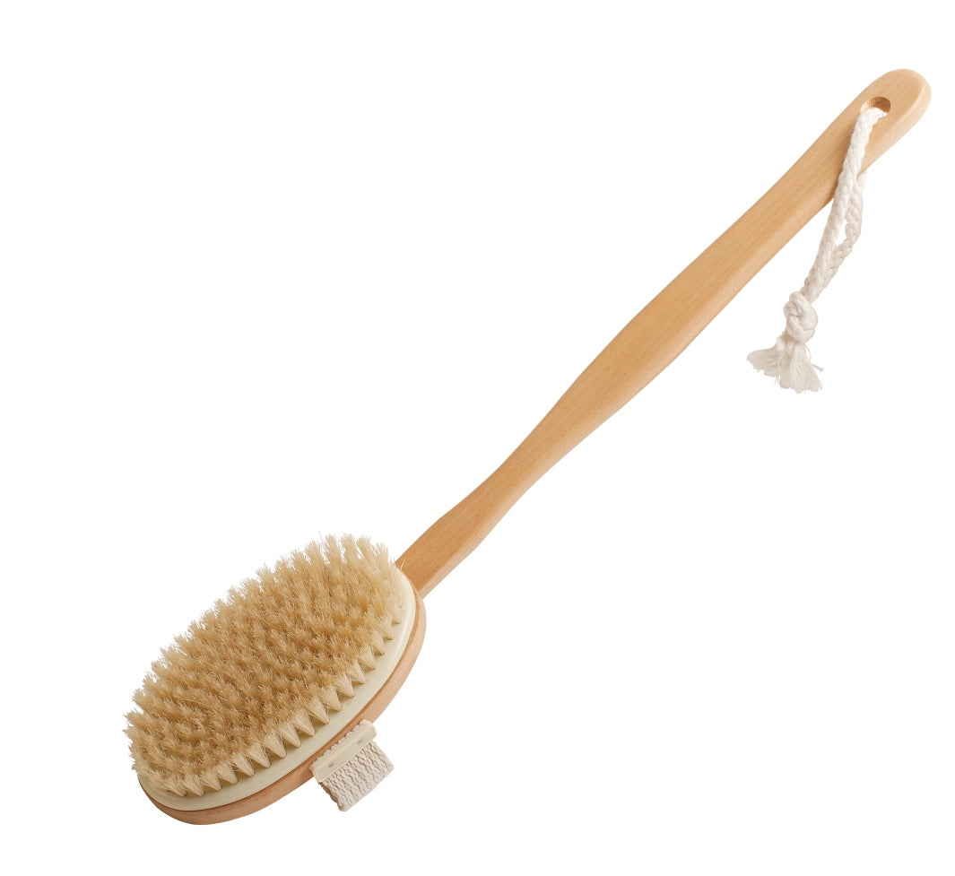 Body brush for the shower or bath with removable head and handle