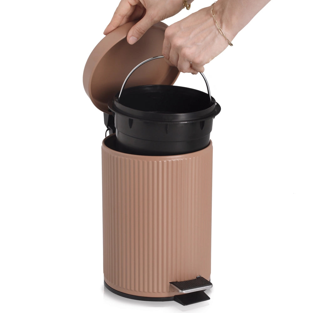 Zeller Cosmetica-emmer 3 liter - Badkamer pedaalemmer metaal/kunststof, mocca