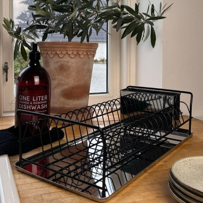 Compact Retro Dish Rack with Cutlery Holder Black - Plint