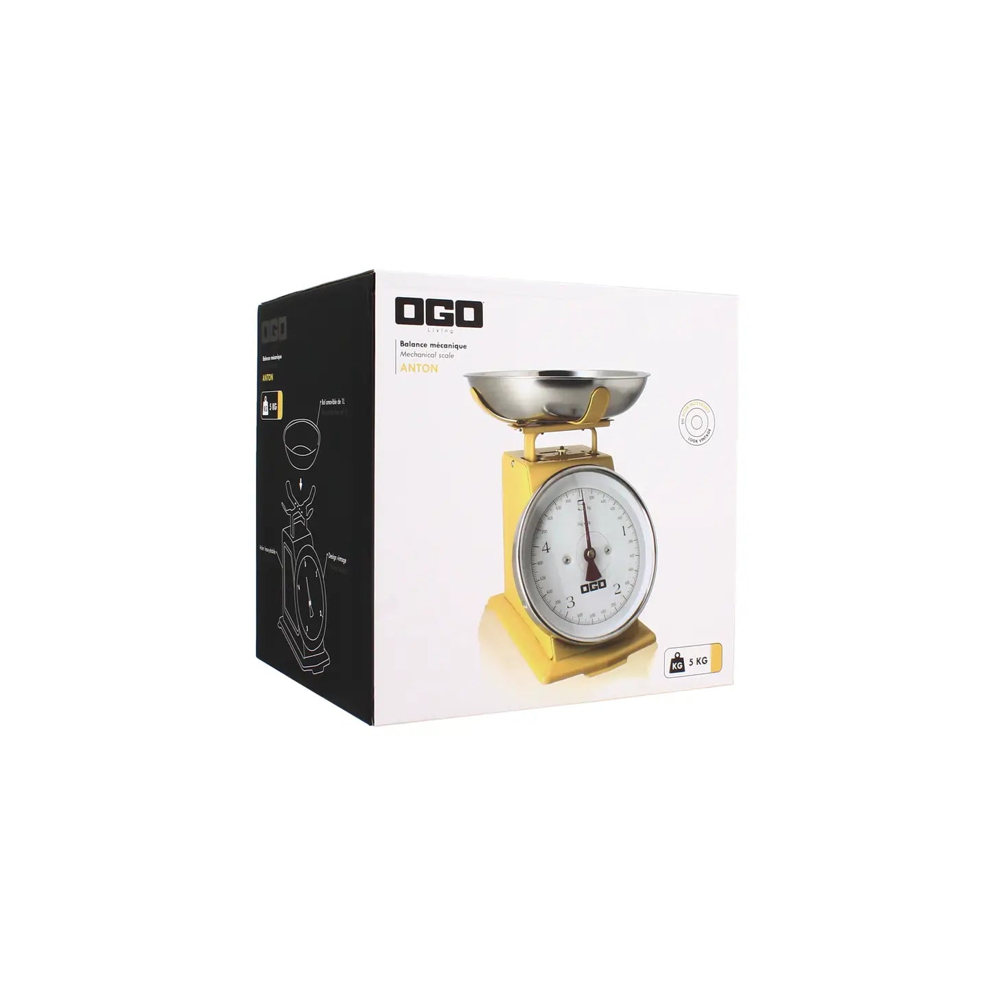 Gele retro mechanische keukenweegschaal van 5 kg/20 g - OGO Living