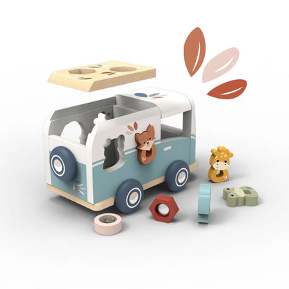 Houten Speelgoedbusje met Dieren Insteekvormen – Speedy Monkey 12m+