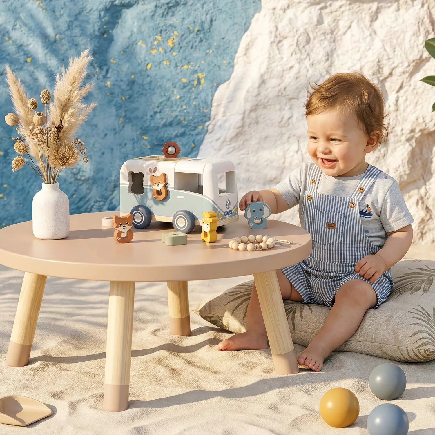 Houten Speelgoedbusje met Dieren Insteekvormen – Speedy Monkey 12m+