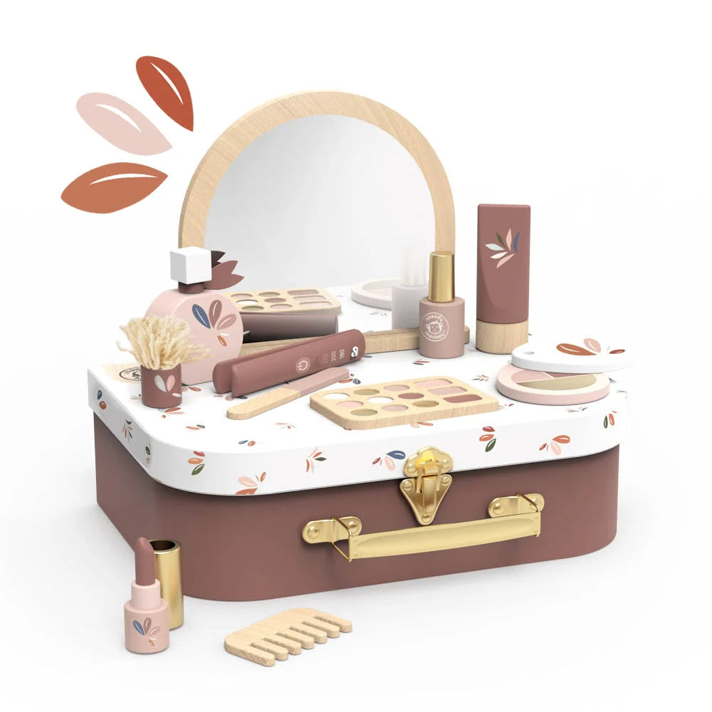 Houten Speelkoffer Beauty Set voor Kinderen – Kappers- en Schminkspeelgoed 3+