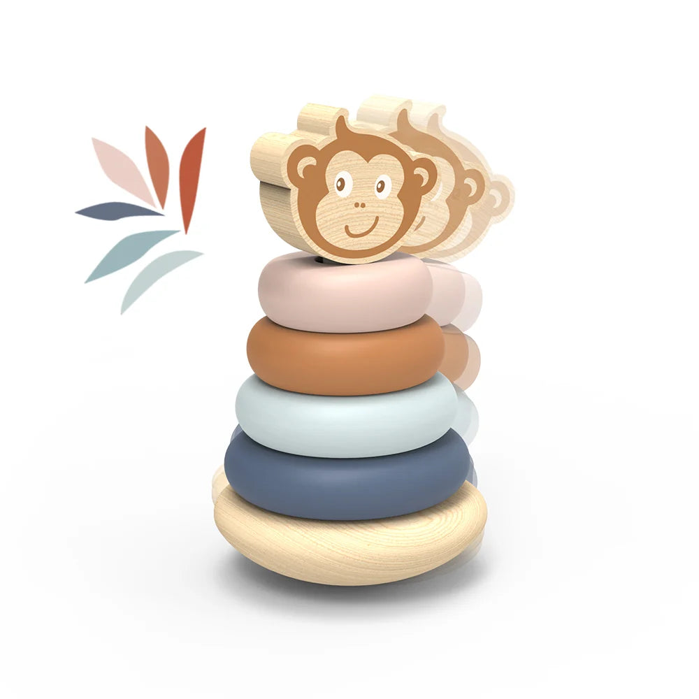 Houten Stapeltoren Aapje Roly Poly Stacker – Speedy Monkey Wiebelspeelgoed 12m+