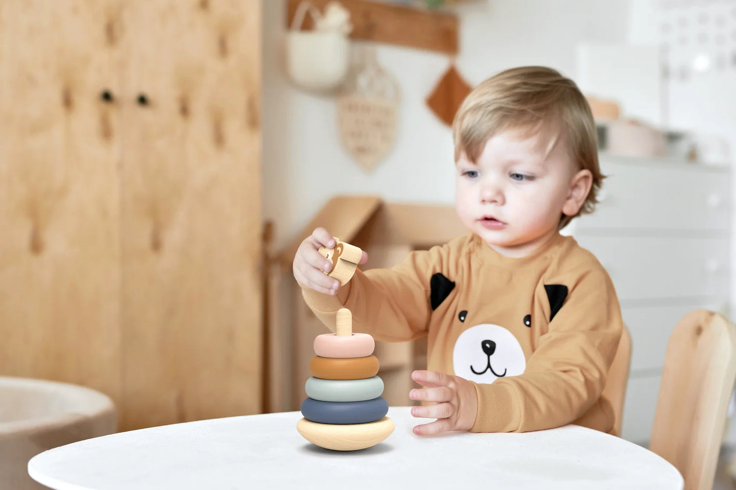 Houten Stapeltoren Aapje Roly Poly Stacker – Speedy Monkey Wiebelspeelgoed 12m+