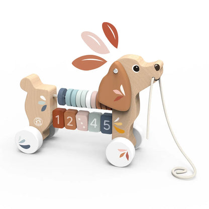 Houten Trekpuppy met Telraam – Speedy Monkey Puppy Pull Along 12m+
