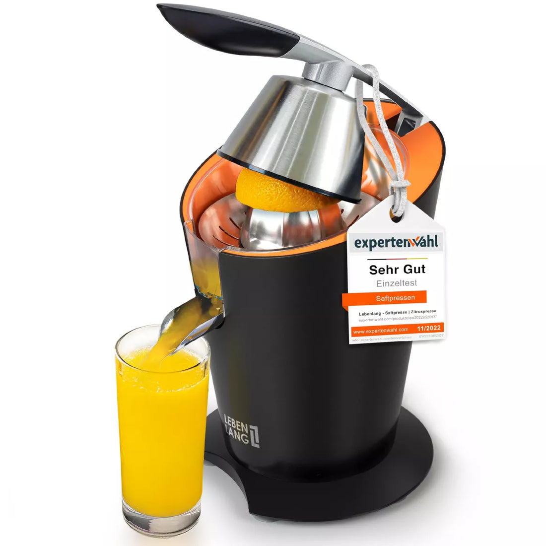 Lebenlang matzwart hendelarm citruspers fruitpers elektrisch 600W roestvrijstalen kegel