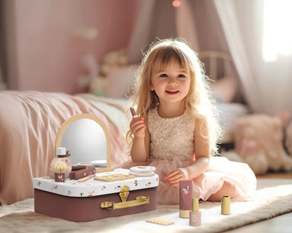 Houten Speelkoffer Beauty Set voor Kinderen – Kappers- en Schminkspeelgoed 3+