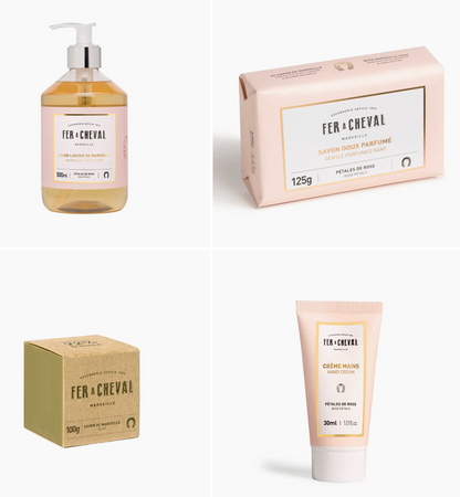 Gift Box Pétales de Rose - Soft soap, Hand cream, Liquid soap and Pure Olive Marseille Soap