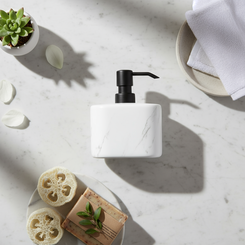 Zeeppompje/dispenser - keramiek - wit marmer look luxe - Zeller Present