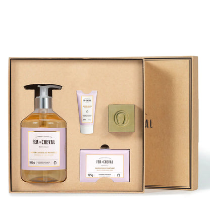 Gift Box Lavender - Soft soap, Hand cream, Liquid soap and Pure Olive Marseille Soap